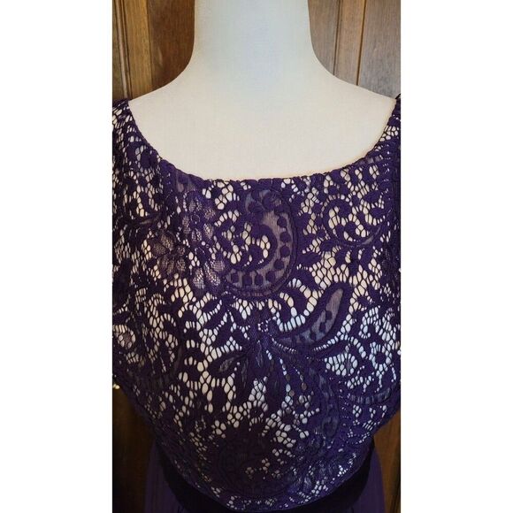 Women's Ever Pretty Dark Purple Lace Formal Long Dress Chiffon Satin Size 14 - Picture 3 of 11